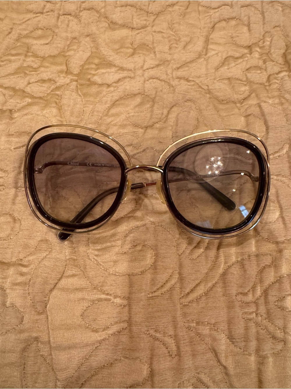 Chloé Oversized Smoky Gray Gradient Sunglasses with Gold Trim
